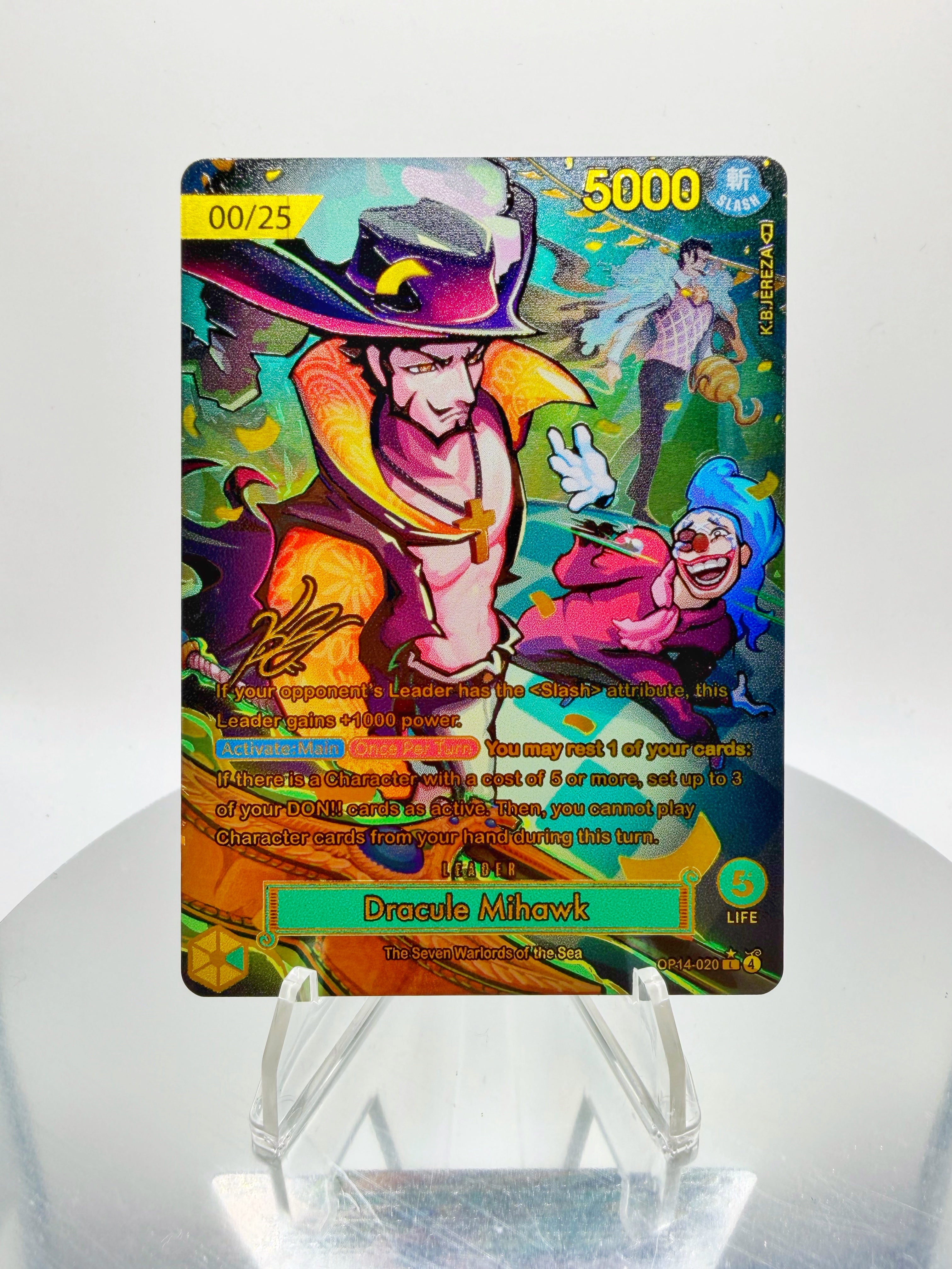 [SERIAL GOLD METAL] OP14 Dracule Mihawk “Cross Guild” SIGNATURE (Artist: KB Jereza) Custom Art