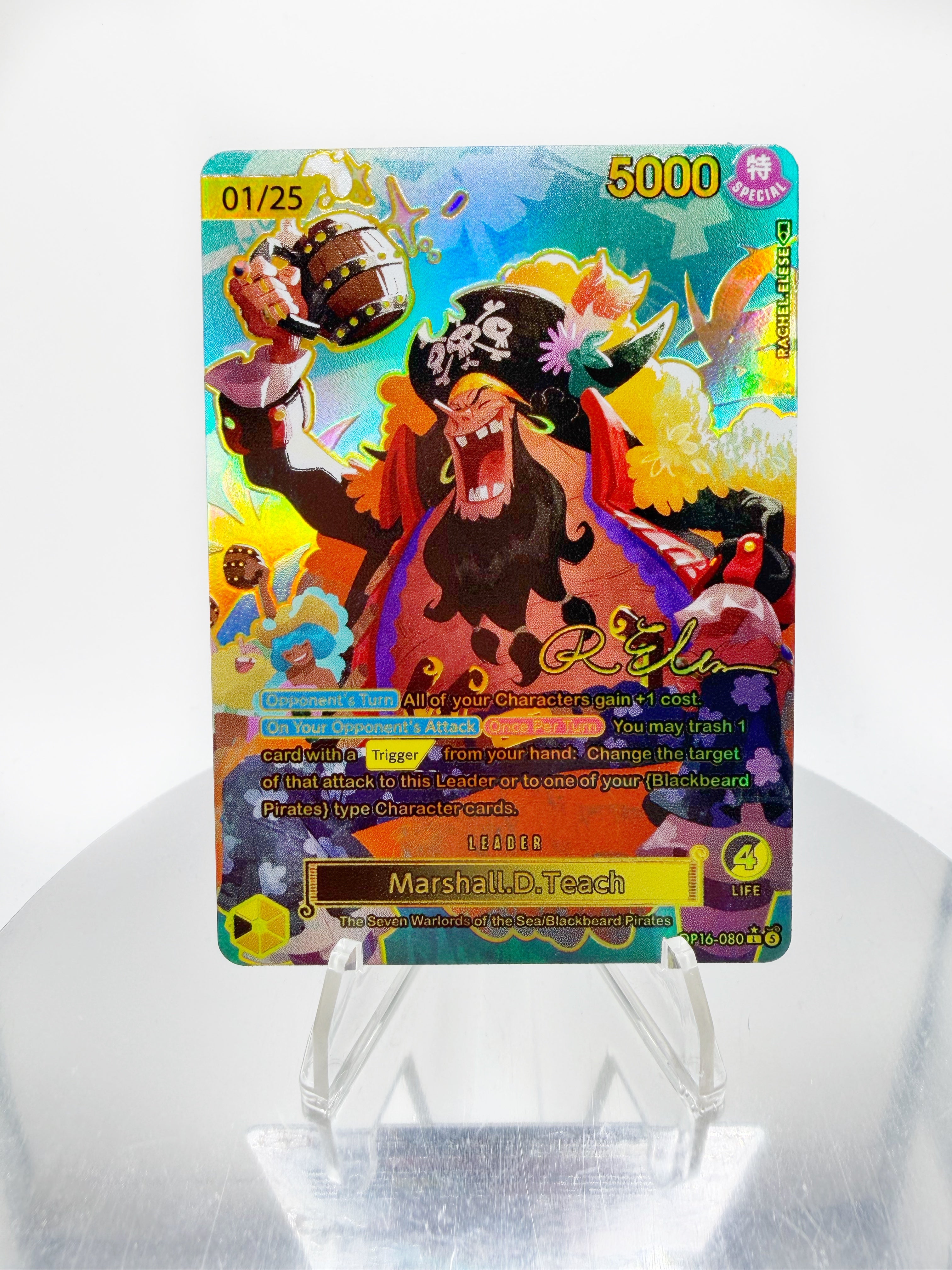 [SERIAL GOLD] OP16 Blackbeard “Kanpai!!” SIGNATURE (Artist: Rachel Elese) Custom Art