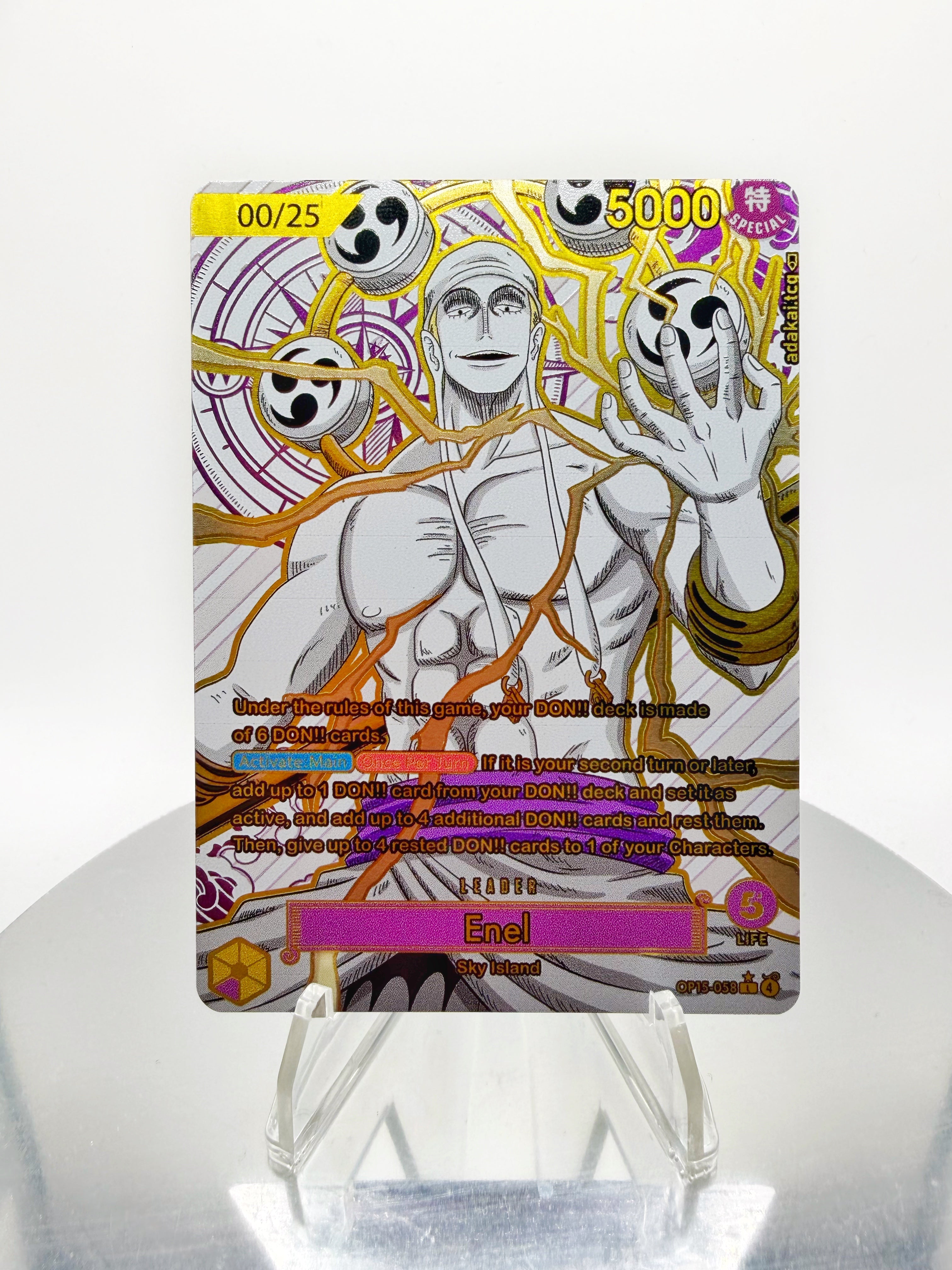enel deck one piece tcg - Custom Alt Art Leader *foil* & *emboss* Cornered plays from the show and character sounds are activated during play actions enhancing your game play experience OP05 Enel Custom Art