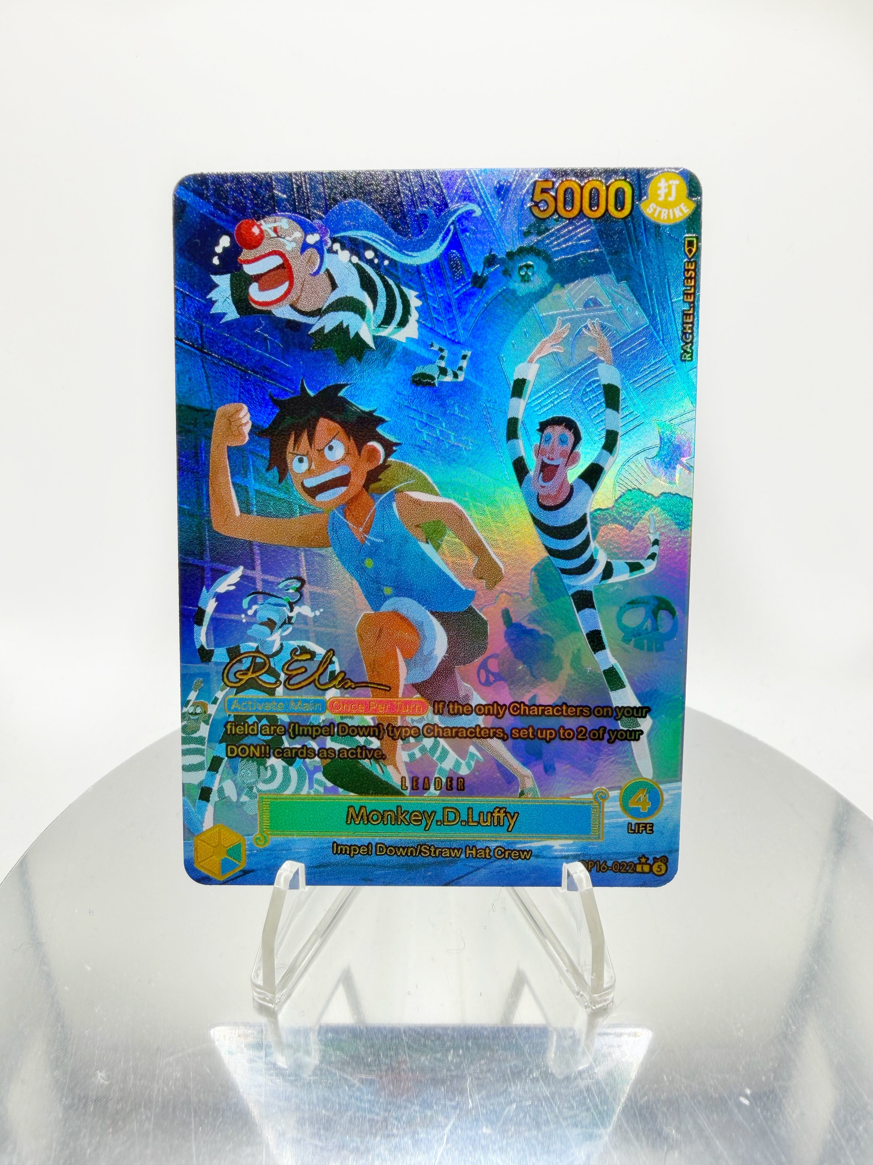 OP16 Luffy "Prison Break" SIGNATURE (Artist: Rachel Elese) Custom Art
