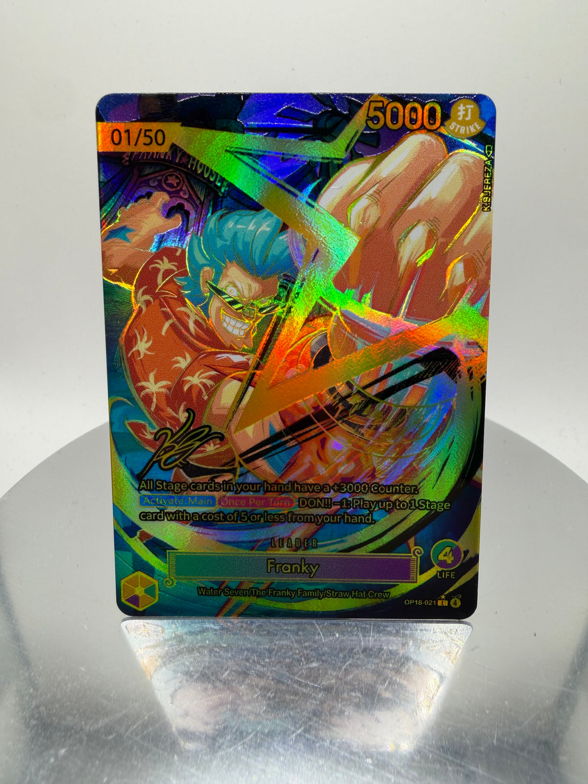 [SERIAL GOLD] OP18 Franky “Strong Right” SIGNATURE  (Artist: KB Jereza) Custom Art
